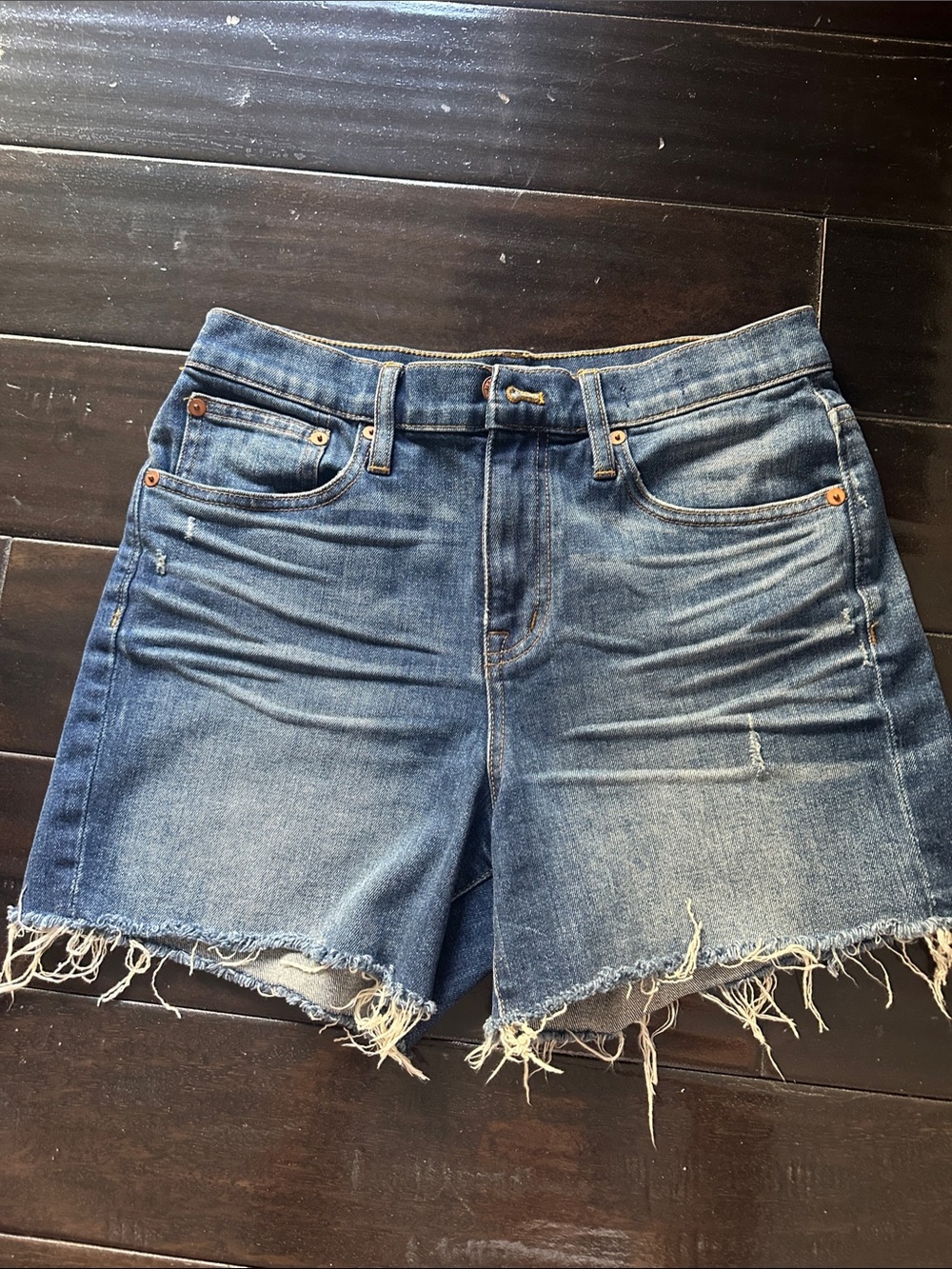 Madewell Distressed Frayed Hem Denim Shorts - Blue